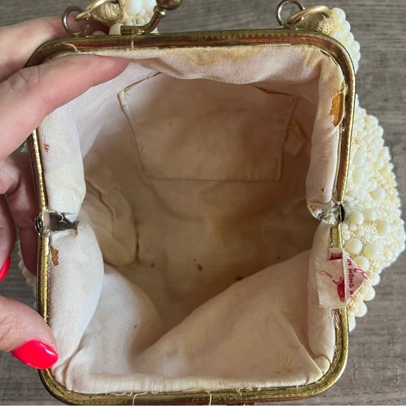 Vintage Elegant Cream Beaded Handbag - Picture 3 of 4